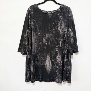 Catherines 2X Black Purple Snake Print 3/4 Sleeve Tunic Top Plus Size Blouse